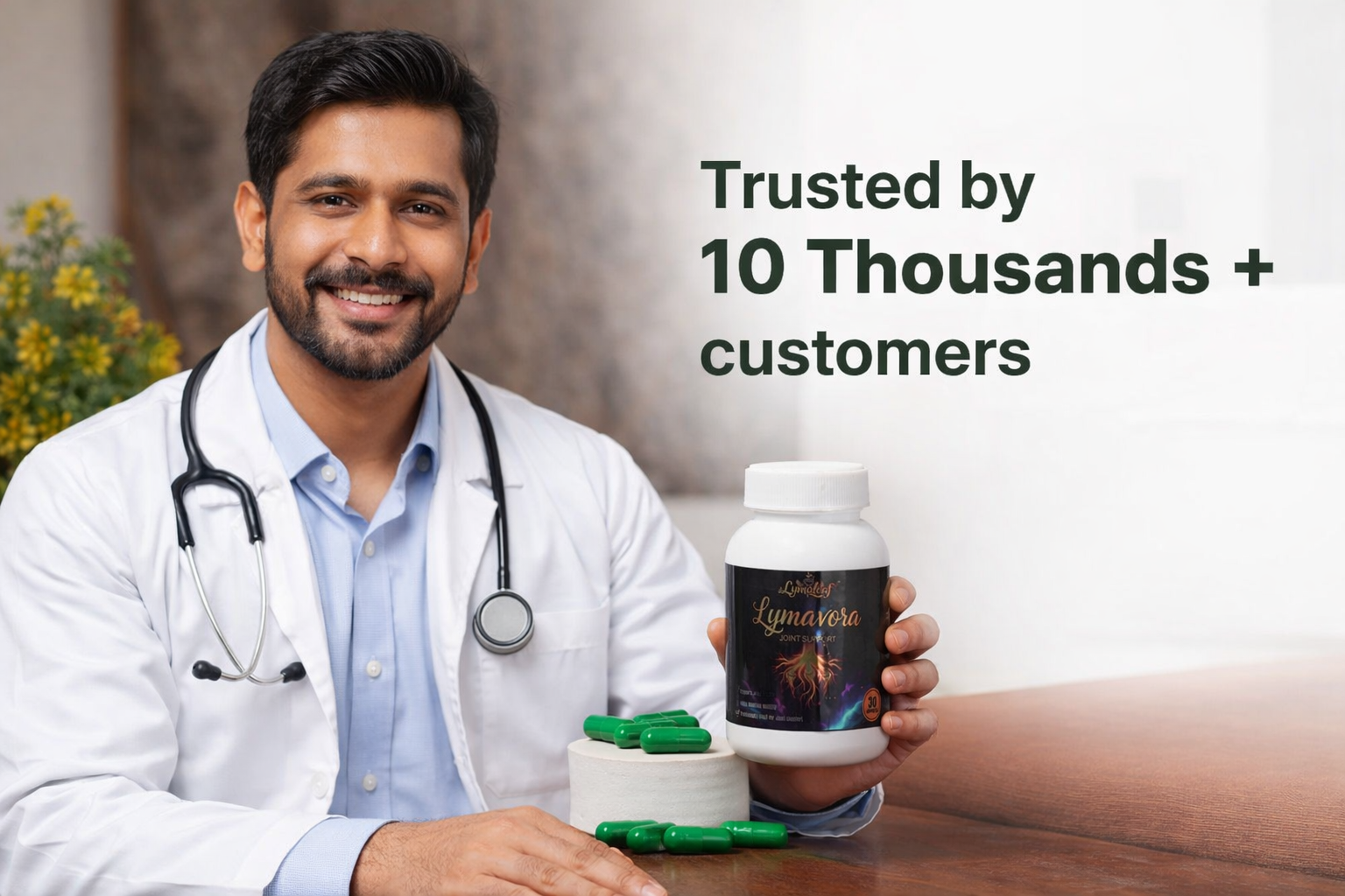 Doctor promoting Lymavora joint support